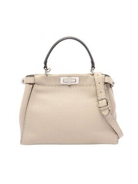 Fendi Handbag Peekaboo Regular Ivory Dark Gray Leather Selleria